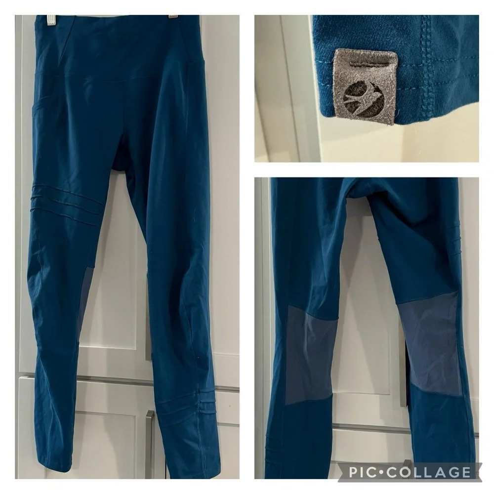 Oiselle Teal‎ 7/8 Leggings with Mesh Panels Behind Knees size 6